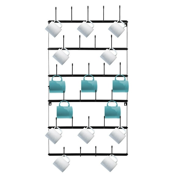 DJDG Mug Rack for Wall - Large Rustic Coffee Mug Holder Wall Mount with 27 Hooks, Coffee Cup Display Rack, 6-Tier Metal Mug Organizer for Home, Kitchen & Bar, Coffee Station, Dining Room