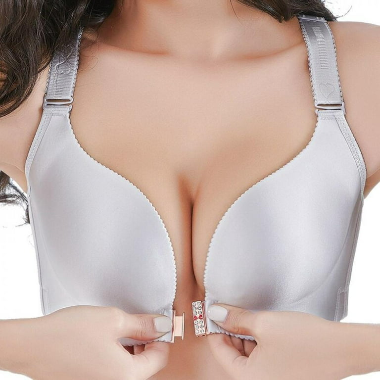 Apocaly Womens Push Up Padded Bra Front Closure Underwire Plunge Bra  Butterfly Brassiere Smooth T Shirt Bra Wire Free Gray 44B 