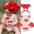 thumbnail image 2 of Douhoow Baby Girl Valentine's Day Bodysuit Summer Infant Heart Print Backless Jumpsuits, 2 of 9