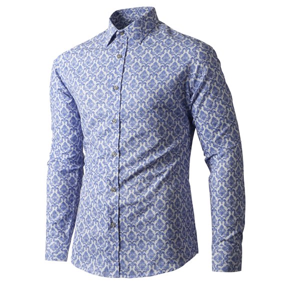 Ma Croix Men's Long Sleeve Paisley Printed Slim Fit Dress Shirt