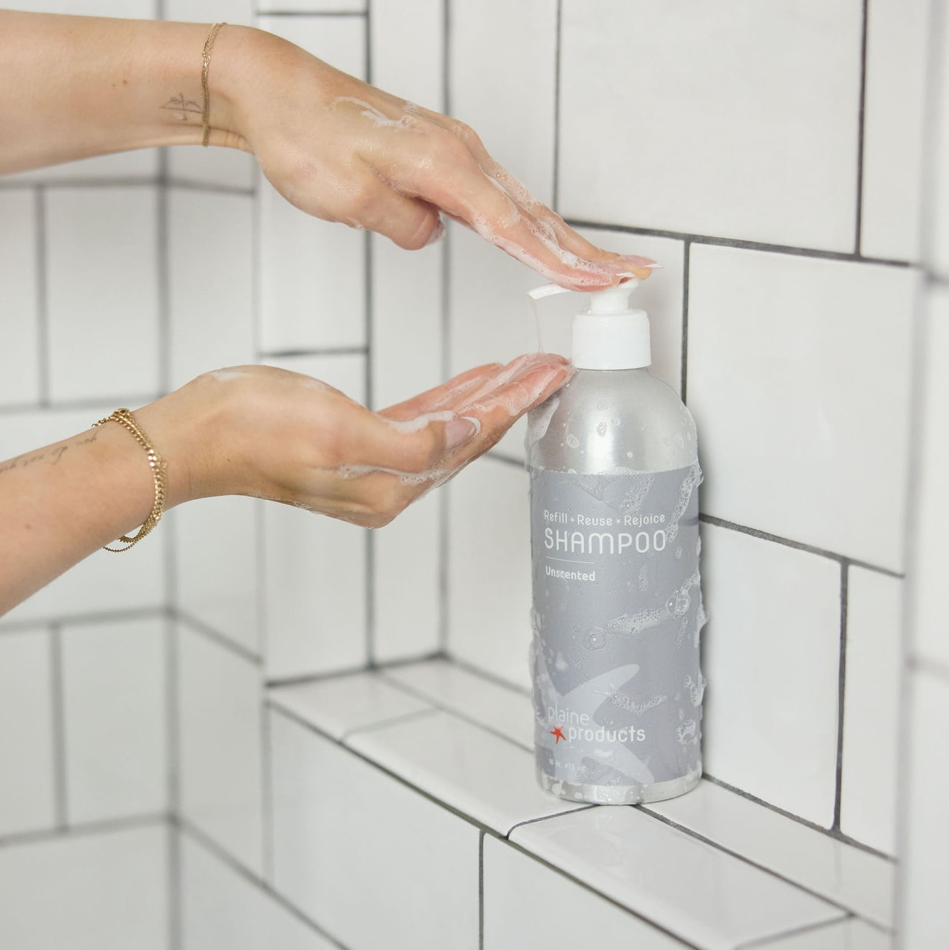 Plaine Products Travel Size Shampoo, Conditioner, Body Wash and Body Lotion - Unscented, Refillable Bottle, 2.5 oz