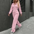 thumbnail image 5 of BRGZLK Women Sweatsuit Set 2 Piece Outfit Fall Winter Casual Long Sleeve Zip Up Slim Fit Hoodies Sweatshirt and Wide Leg Sweatpants Lounge Set for Daily Workout Outgoing Pink 2XL, 5 of 7
