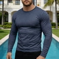 thumbnail image 2 of Stamzod Men's Long Sleeve T-Shirts Muscle Crewneck Basic Tee Tops Casual Undershirts Yoga Gym Sports Workout Shirts Navy C XL, 2 of 6