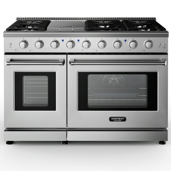 Costway 48 Inches Natural Gas Range Freestanding with 7 Burners Cooktop & Double Ovens