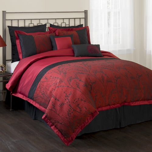 Flower Texture 8pc Red Comforter Set Qu