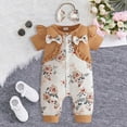 thumbnail image 2 of mgoYE Newborn Baby Girl Summer Clothes Floral Print Short Sleeve Bubble Romper Bow Shorts Jumpsuit Infant Outfit 0 3 6 9 12 18 Months(Coffee,6-9 Months), 2 of 9
