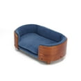thumbnail image 5 of Pefilos 26" Pet Sofa for Indoors Dogs, Cat and Dog Bed with Solid Wood Legs and Walnut Bent Wood Back, Cashmere Cushion, Blue, 5 of 10