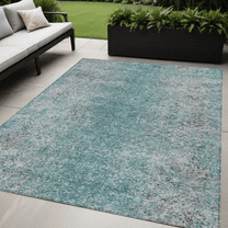 HomeRoots 588841 5 x 8 ft. Oriental Washable Indoor & Outdoor Rectangle Area Rug, Teal Blue, Gray & Charcoal