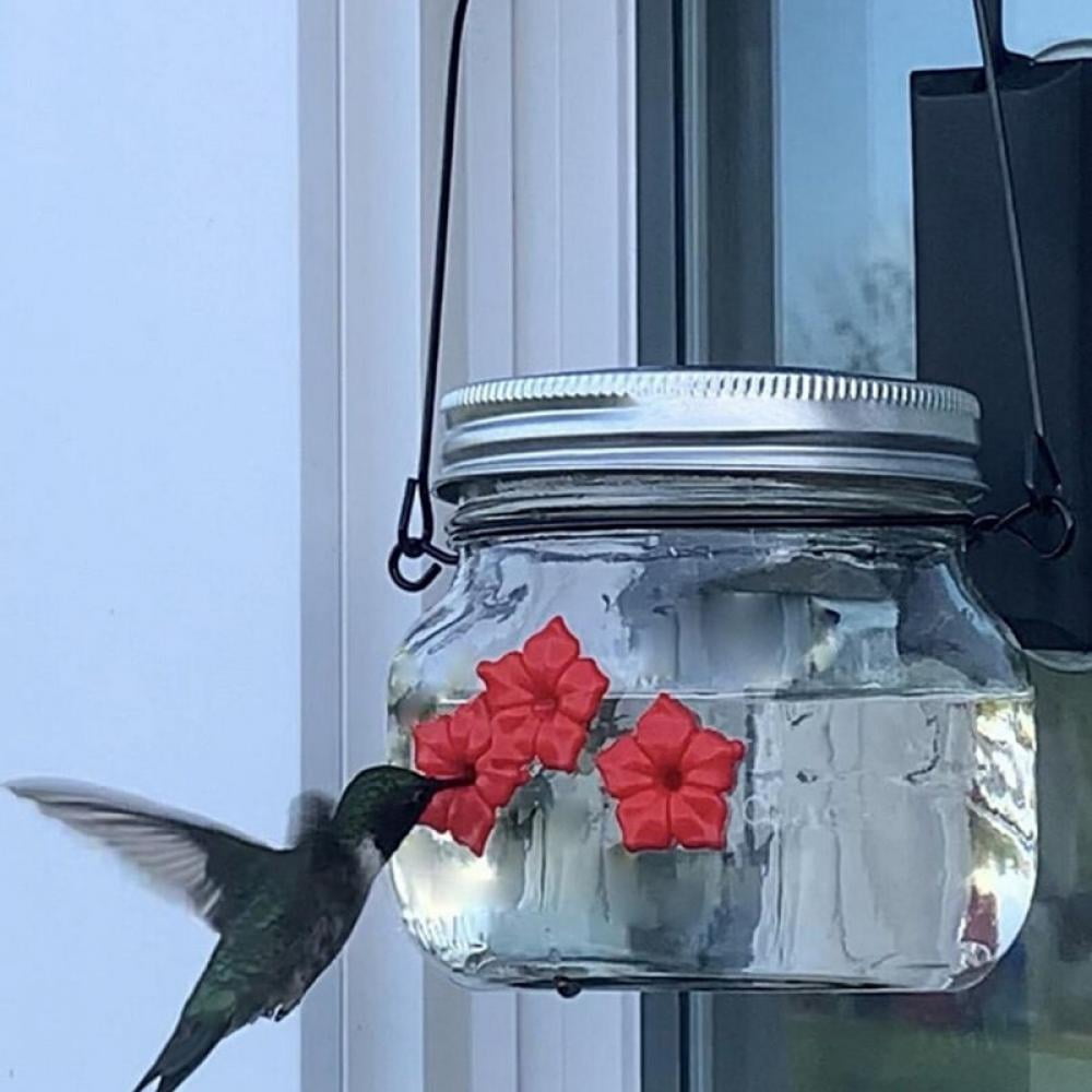 Hummingbird Nectar Feeder Blue Glass Tube 5 Ports Wide Mouth Hanging Decor 18oz 