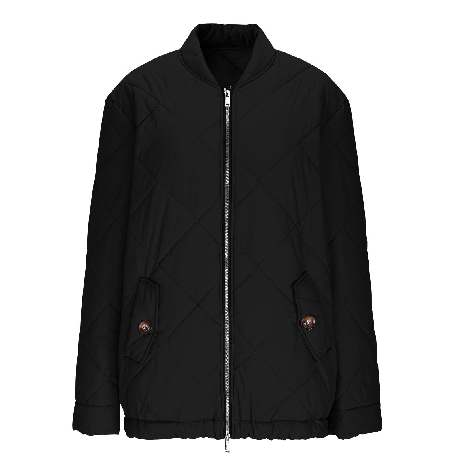 Women's Diamond Quilted Crop Jackets Lightweight Casual Bomber Jacket Warm Winter Zip Up Short Coats with Pockets