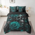 thumbnail image 2 of Homewish Gothic Skeleton Skull Bedding Comforter Set 7 Pieces, Green Rose Flower Full Bedding Set, Romantic Valentines Day Reversible Fitted Sheet Flat Sheet, Super Cozy Room Decor, 2 of 7