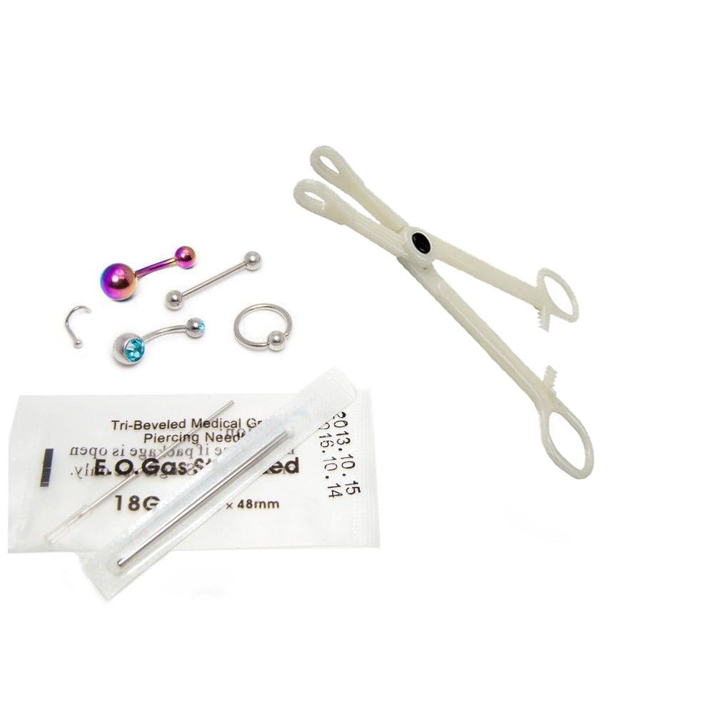 8-Piece Body Piercing Kit for Belly,Tongue, Nipple, Lip, Nose 14G