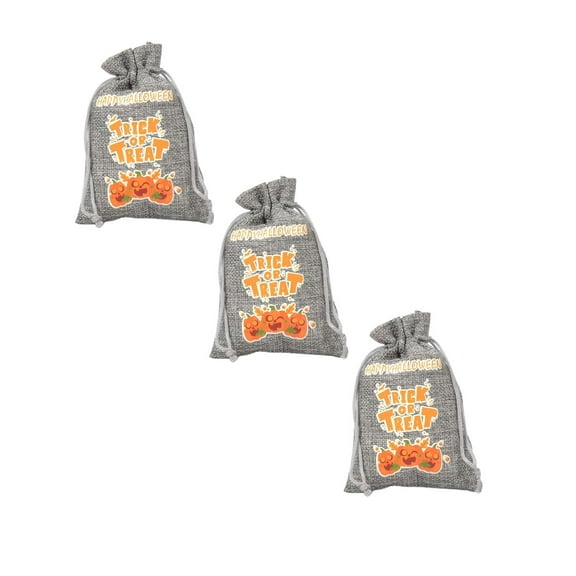 3PC Burlap Drawstring Gift Bags, Small Drawstring Candy Bags Goodie Bags , Trick or Treat Candy Pouches for Halloween Party Favor Decorations,3,Black,Halloween