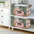 thumbnail image 2 of Yayeee Foldable Storage Basket for Shelves with Handles Set of 2 Waterproof Cloth Bins, Pink Sleeping Cat, 2 of 7
