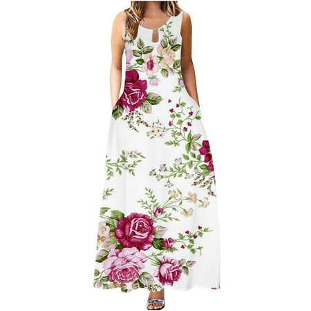 

Dresses Summer Dress women S Summer Fashion Short Sleeve Printed Camisole Suspenders Round Neckpullover Dress Hot Pink Xxl