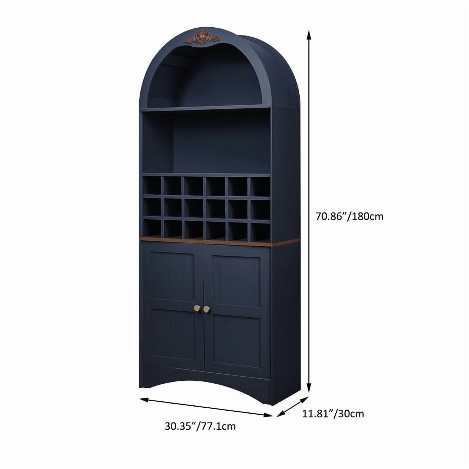 Arched Bar Wine Storage Liquor Cabinet with Removable Wine Grid, Freestanding Bookcase with Adjustable Shelves