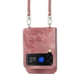 thumbnail image 5 of Allytech Wallet Case for Samsung Galaxy Z Flip 3, PU Leater Flower Embossed Shoulder Strap Hand Wrist Stand Shockproof Flip Cover for Samsung Galaxy Z Flip 3 - Pink, 5 of 8