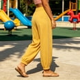 thumbnail image 5 of Jerdar Women's Linen Elastic High Waist Jogger Pants Casual Drawstring Trousers with Hollow Out Trim and Pockets Loose XL, 5 of 7