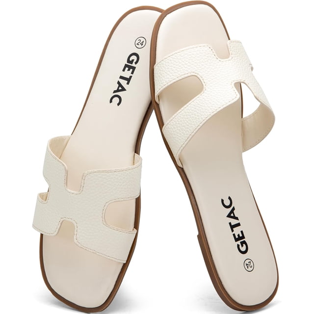 Getac CHANCLAS MUJER, SANDALIAS Planas con punta abierta, Suela Antiderrapante Viscoelástica PANTUNFLAS, Casuales Cómodas.,Crema