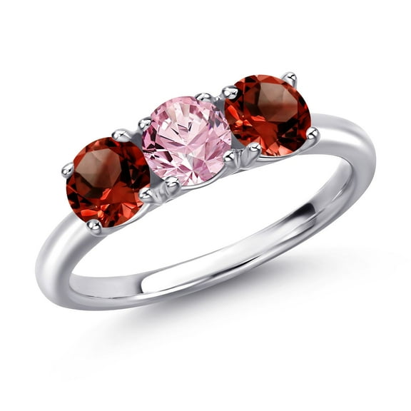 Gem Stone King 925 Sterling Silver Pink Lab Grown Diamond and Red Garnet Engagement Ring for Women | 1.60 Cttw | Round 5MM | Gemstone April Birthstone | Size 9