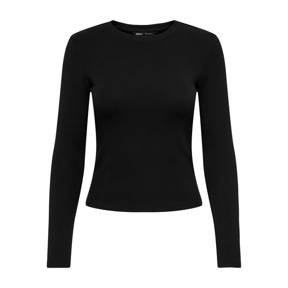 ONLY Camiseta de manga larga para mujer - ONLRILEY O-NECK TOP, manga larga, cuello redondo, algodón elástico Negro L (Large)