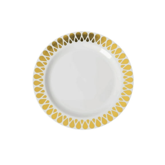 Exquisite Cream/Gold Droplet 40 Pack 7.5" Wedding & Party Disposable Plastic Salad/Dessert Plates