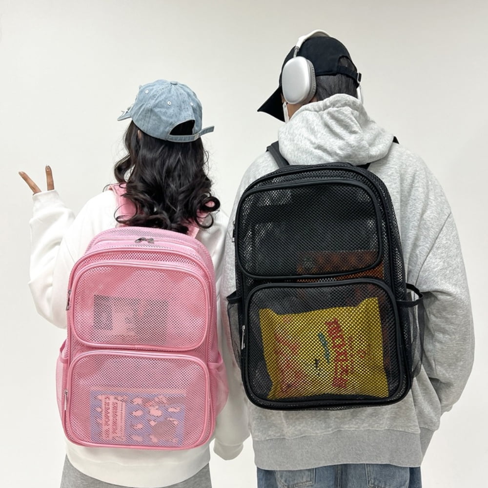 Ludolm Heavy Duty Mesh Backpack, See Through College Mesh Backpack, Semi-transparent Mesh Bookbag with Comfort Padded Straps for Commuting, Swimming, Beach, Outdoor Sports