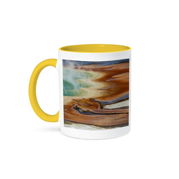 3drose, Elevated View of Grand Prismatic Spring, Yellowstone Np, Wyoming, 11oz Two-tone Yellow Mug