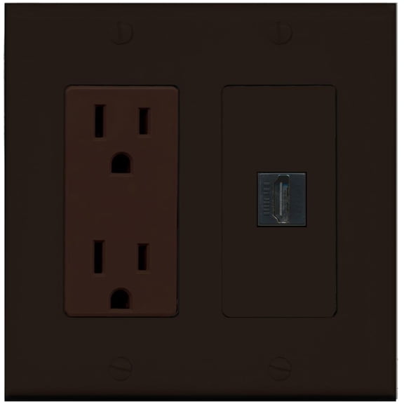 RiteAV - 15 Amp Power Outlet and 1 Port HDMI Decorative Type Wall Plate - Brown