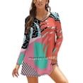 thumbnail image 1 of Robe Évasée Tropicale Motif Palmier / Abstrait Memphis Col Carré Robe Élégante Mode Féminine Imprimée Mi-Longue, 1 of 5