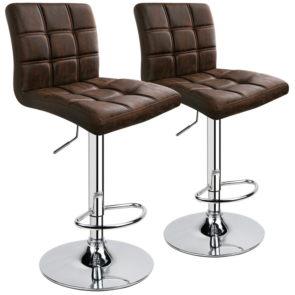 Leopard Square Back Adjustable Swivel Bar Stools,PU Leather Padded with