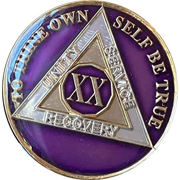 Ranger Industries 20 Year AA Medallion Metallic Purple Tri-Plate Sobriety Chip XX