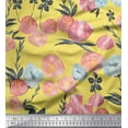 thumbnail image 1 of Soimoi Yellow Rayon Fabric Leaves & Peach Floral Watercolor Print Sewing Fabric BTY 56 Inch Wide, 1 of 3
