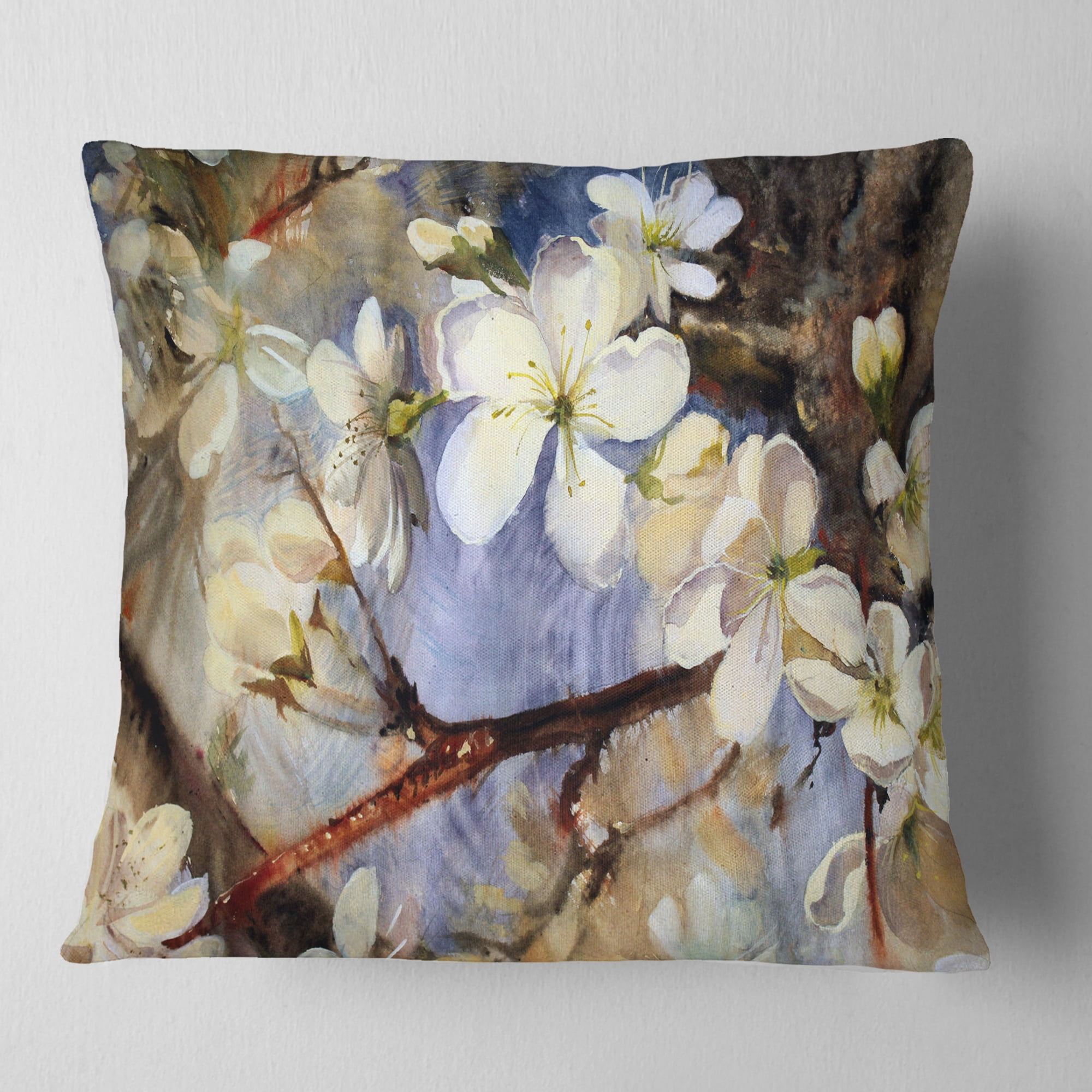 Designart White Spring Flowers - Floral Throw Pillow - 16x16