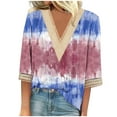 thumbnail image 2 of Teissuly Fashion Women's Summer V-Neck 3/4 Sleeve Lace Print Casual T-shirt Blouse, 2 of 4