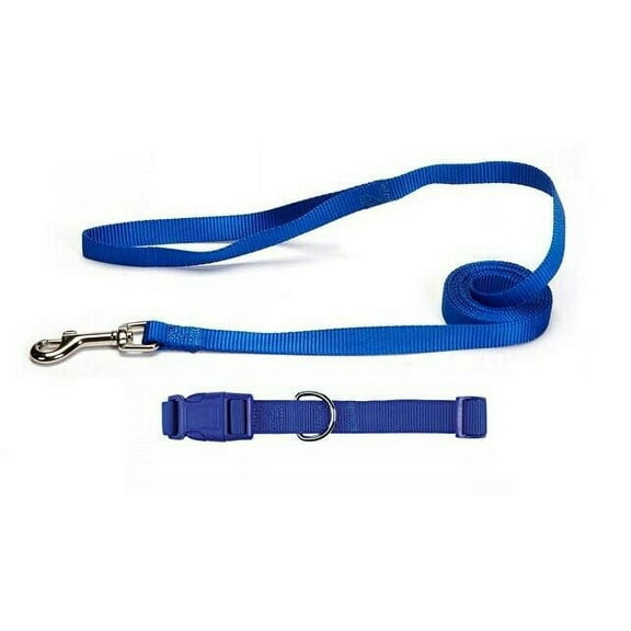 Nylon Solid Color Dog Collar and Lead 2 Piece Sets Durable Adjustable Selections (Nautical Blue,xSmall)