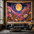 thumbnail image 6 of Golden Moon Over a Navy Wildflower Meadow, Dreamy Celestial for Flower Lovers, Botanical Art Decor, Housewarming Gift, Tapestry Wall Hanging for Bedroom and Living Room, 6 of 7