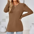 thumbnail image 4 of WREESH Womens Fashion Dressy Tops Solid Color Jacquards Round -Neck Long Sleeve Loose T-Shirt Pullover Coffee, 4 of 7