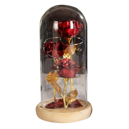 

Colored Roses Ornaments 3 Flowers Glass-covered Gold-leaf Artifical Roses Luminous Led Night Light Creative Valentine Day Gifts