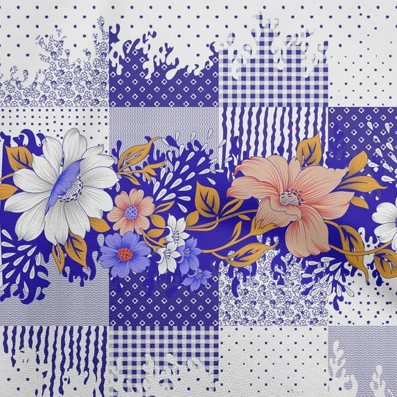 oneOone Cotton Poplin Twill Royal Blue Fabric Asian Floral With Texture Sewing Fabric By The Yard Printed Diy Clothing Sewing Supplies 56 Inch Wide