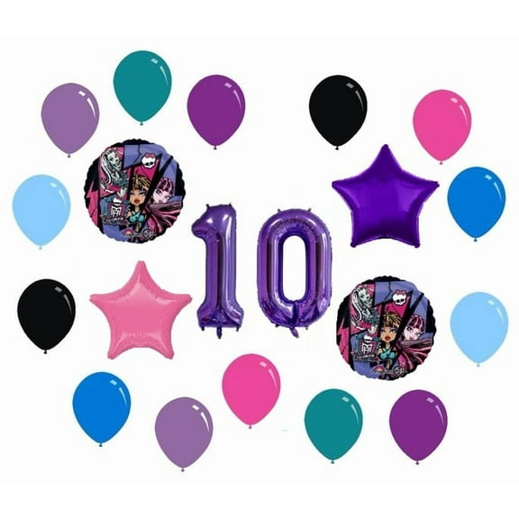 10th Birthday Monster High Party Decorations 19 Mylar and Latex Balloons Bouquet Bundle