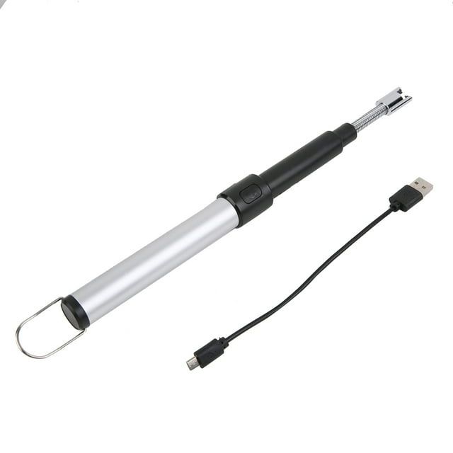 Encendedor de cigarrillos sin llama de arco eléctrico telescópico recargable por USB portátil (plateado)