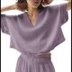 thumbnail image 1 of Blusas Casuales de Corta con Cuello en V para Mujer, Blusas Lisas de Gran Tamaño Púrpura un Tamaño, 1 of 7