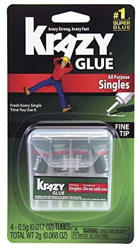 Elmer's KG582 Products Instant Crazy Glue 4-Single Use Tubes, 0.017 oz, 0.5 oz. Tubes, Multicolor