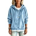 thumbnail image 5 of Velvet Sweatshirt for Women Long Sleeve Hooded Drawstring Pullover Tops Fall Winter Casual Oversized Hoodie (M, Light Blue), 5 of 8
