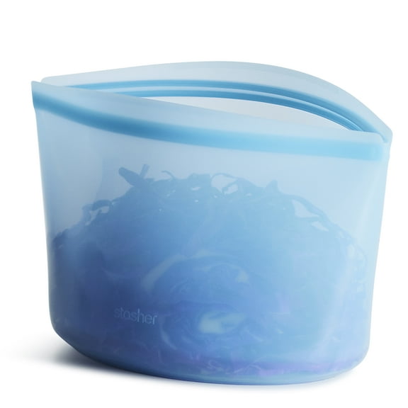 Stasher Premium Silicone Reusable Food Storage Container, Holds 8 cups, Pinch Loc Seal, BPA Free, Dishwasher Safe/Leak Free, Blue, 1 Bowl