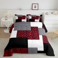 thumbnail image 2 of YST Ensemble de Literie 7 Pcs Simple, Ensemble de Literie Mi-Siècle pour Enfants Garçons Filles, Lit en Sac Rayé, Ensemble de Lit Réversible Minimaliste Rouge Noir Léopard avec Draps, Décoration de Chambre, 2 of 5