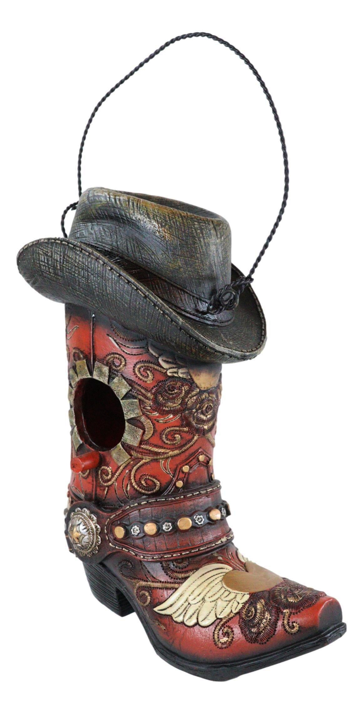 Ebros Gift Western Floral Cowboy Boots Bird Feeder with Hanger, Multi-Color (2 Pack)