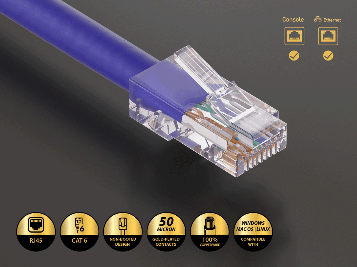Cable Leader 50ft Cat6 UTP Non-Booted Ethernet Network Patch Cable 24AWG Bare Copper, Purple