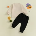 thumbnail image 4 of Caqnni Toddler Boy Girl Halloween Outfit Embroidery Boo Crewneck Sweatshirt Ghost Pants Set Baby Fall Winter oversize Clothes Halloween Gift Outfit (12-18 Months,Beige), 4 of 7